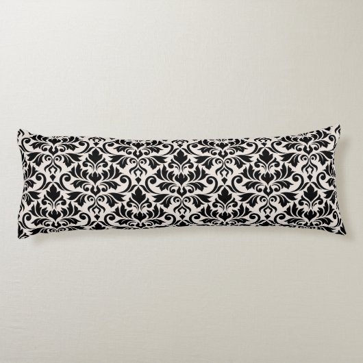Flourish Damask Big Pattern Black on Cream ボディピロー (裏面)