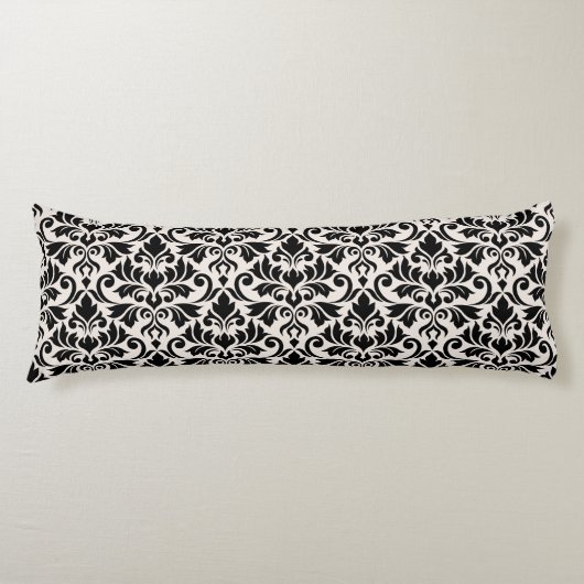Flourish Damask Big Pattern Black on Cream ボディピロー (正面)