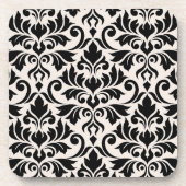 Flourish Damask Lg Pattern Black on Cream コースター (正面)