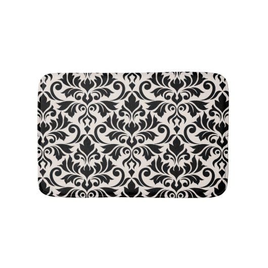 Flourish Damask Pattern Black on Cream バスマット (正面)