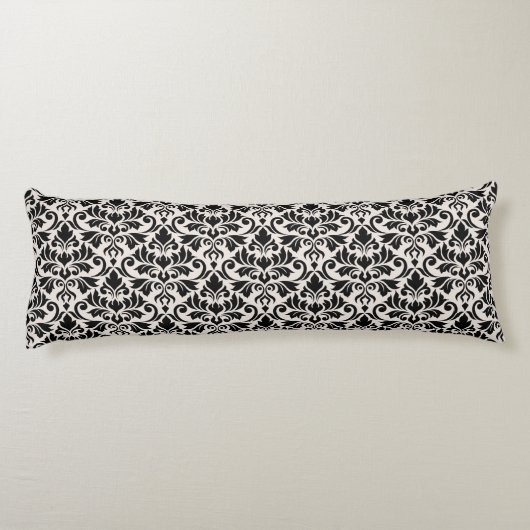Flourish Damask Pattern Black on Cream ボディピロー (裏面)