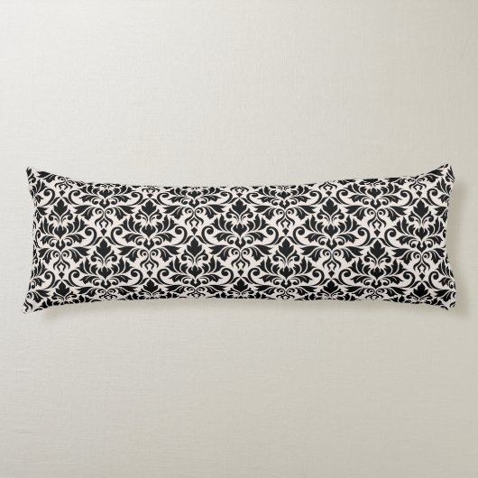 Flourish Damask Pattern Black on Cream ボディピロー (正面)