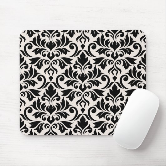Flourish Damask Pattern Black on Cream マウスパッド (マウス)
