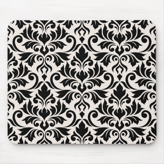 Flourish Damask Pattern Black on Cream マウスパッド (正面)