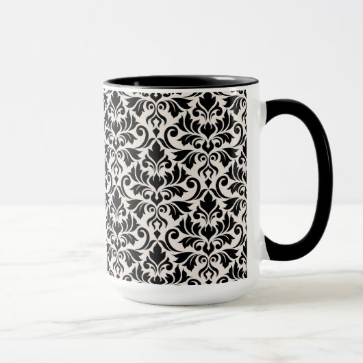 Flourish Damask Pattern Black on Cream マグカップ (右)