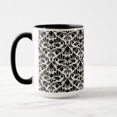 Flourish Damask Pattern Black on Cream マグカップ (左)