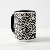 Flourish Damask Pattern Black on Cream マグカップ (正面左)