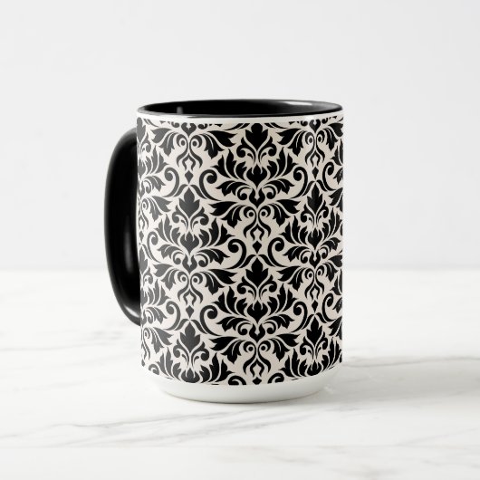 Flourish Damask Pattern Black on Cream マグカップ (正面左)