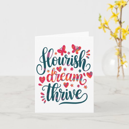 Flourish Dream Thrive Motivational  カード (黄色い花)