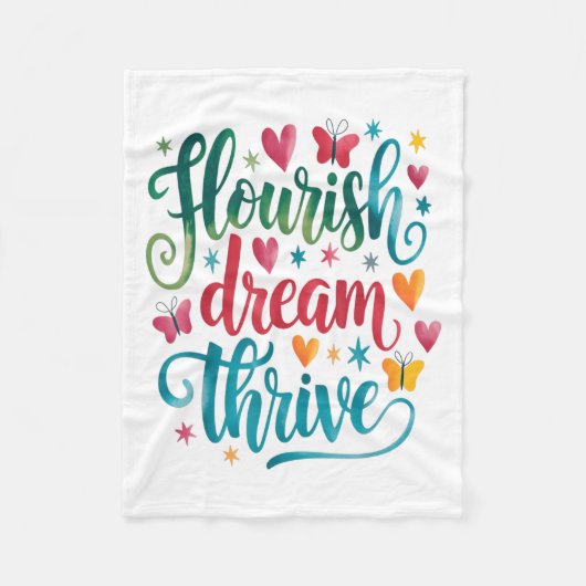 Flourish Dream Thrive Motivational  フリースブランケット (正面)