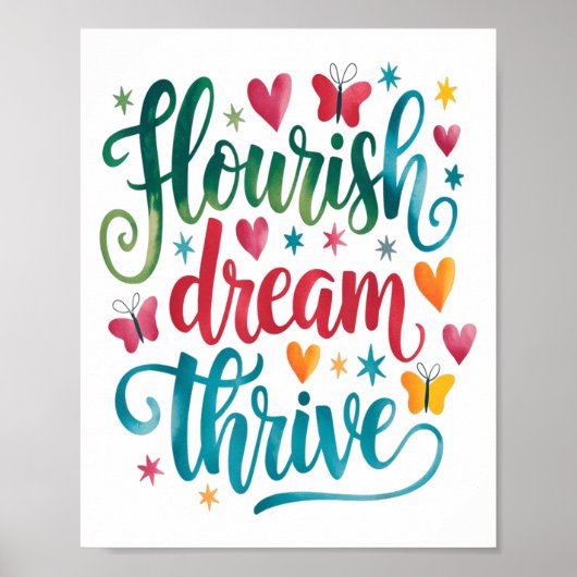 Flourish Dream Thrive Motivational ポスター (正面)
