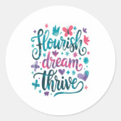 Flourish Dream Thrive Motivational ラウンドシール (正面)