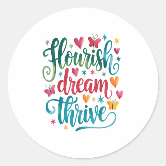 Flourish Dream Thrive Motivational  ラウンドシール (正面)