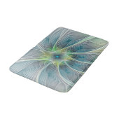 Flourish Fantasy Modern Blue Green Fractal Flower バスマット (アングル)