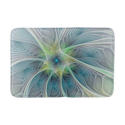 Flourish Fantasy Modern Blue Green Fractal Flower バスマット (正面)