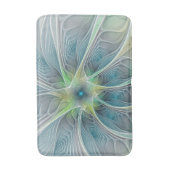 Flourish Fantasy Modern Blue Green Fractal Flower バスマット (正面縦)
