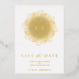 Flourish Real Golden Ornament Initials Wedding 箔招待状