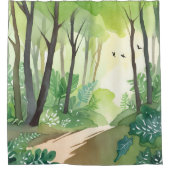 Flourishing Green Forest | Nature Watercolor シャワーカーテン (正面)