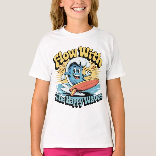 Flow With The Happy Waves Kids Surf Shirt Tシャツ (正面)