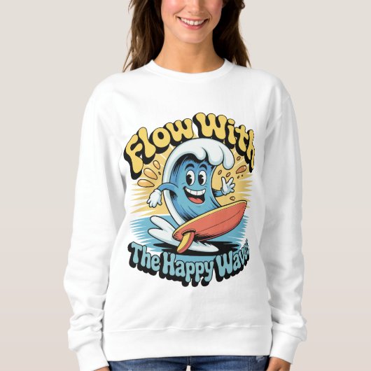 Flow With The Happy Waves Retro Surf Vibes Women's スウェットシャツ (正面)