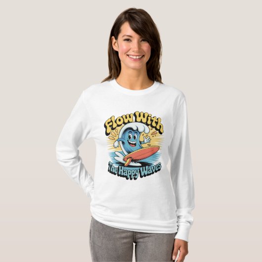 Flow With The Happy Waves Retro Surf Vibes Women's Tシャツ (正面フル)