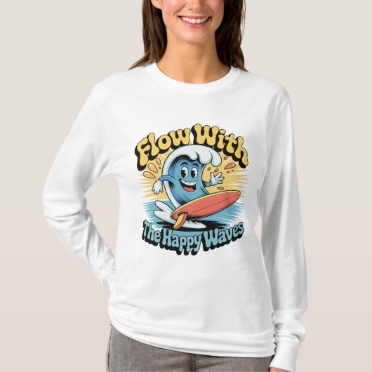 Flow With The Happy Waves Retro Surf Vibes Women's Tシャツ (正面)