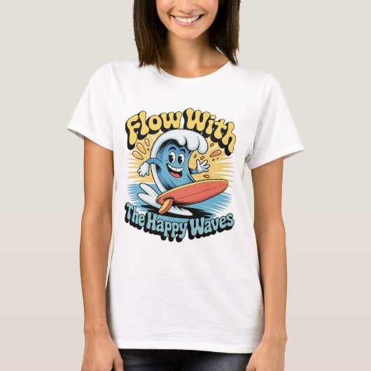 Flow With The Happy Waves Retro Surf Vibes Women's Tシャツ (正面)