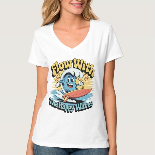 Flow With The Happy Waves Retro Surf Vibes Women's Tシャツ (正面)