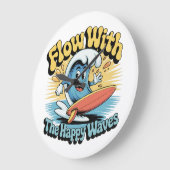 Flow With The Happy Waves Surf  ラージ壁時計 (傾斜)