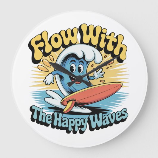 Flow With The Happy Waves Surf  ラージ壁時計 (正面)