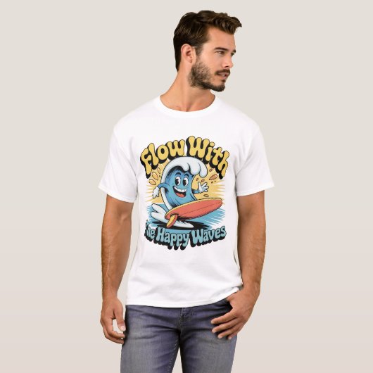 Flow With The Happy Waves Surf Style Men’s Tee Tシャツ (正面フル)