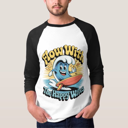 Flow With The Happy Waves Surf Style Men’s Tee Tシャツ (正面)