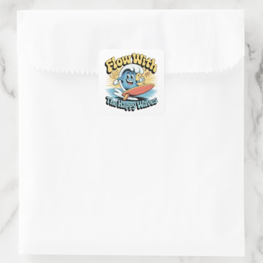 Flow With The Happy Waves Waterproof Sticker スクエアシール (バッグ)