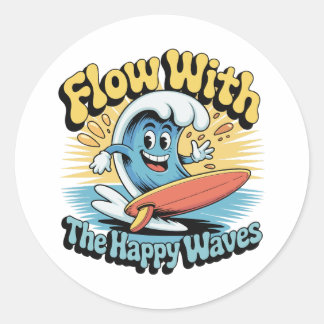 Flow With The Happy Waves Waterproof Sticker ラウンドシール