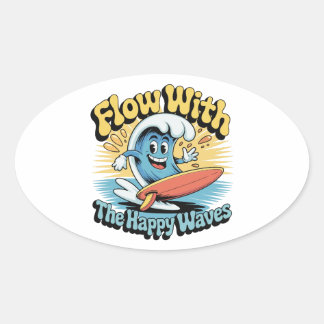 Flow With The Happy Waves Waterproof Sticker 楕円形シール