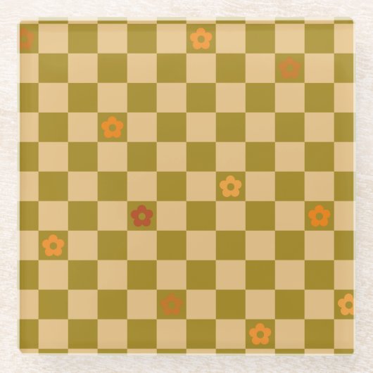 Flowe Checkered Pattern - No. 02 ガラスコースター (正面)