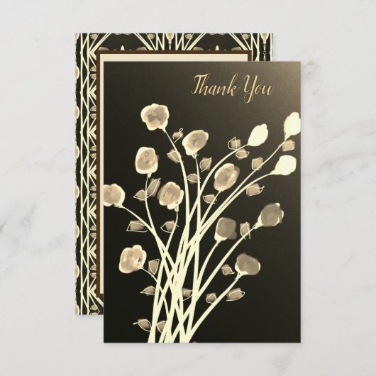 Flowed Thank You Note Card in Browns 出欠カード (正面/裏面)