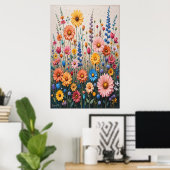 Flower 3D Texture Painting on Canvas Colorful Wild ポスター (ホームオフィス)