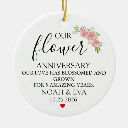  Flower 5th Anniversary Gift, 5th Year Wedding  セラミックオーナメント (正面)