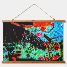 Flower abstract Wood Topped Wall Tapestry,Autumn  吊り下げ型タペストリー