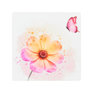  Flower and a butterfly メタルプリント