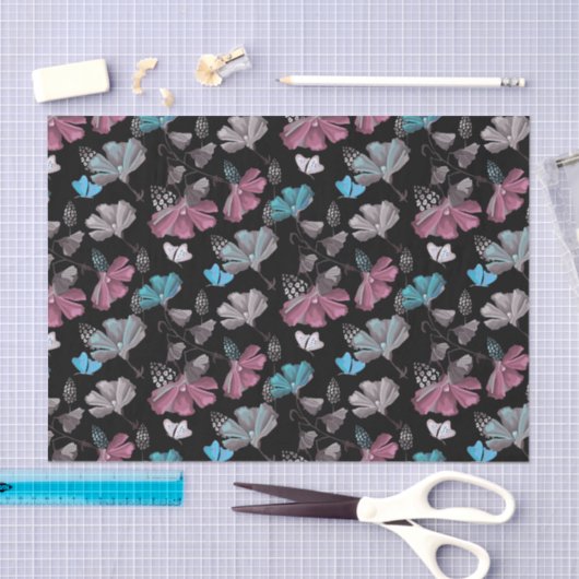 Flower and Butterflies Pattern  薄葉紙 (クラフト)