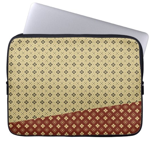 Flower and Diamond Pattern Gold Red ラップトップスリーブ (正面)