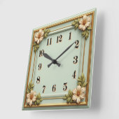 Flower Art Deco Mint スクエア壁時計 (傾斜)