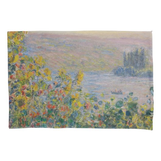 Flower Beds at Vétheuil, Impressionist Landscape 枕カバー (正面)