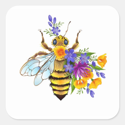 Flower bee with wild plants スクエアシール (正面)