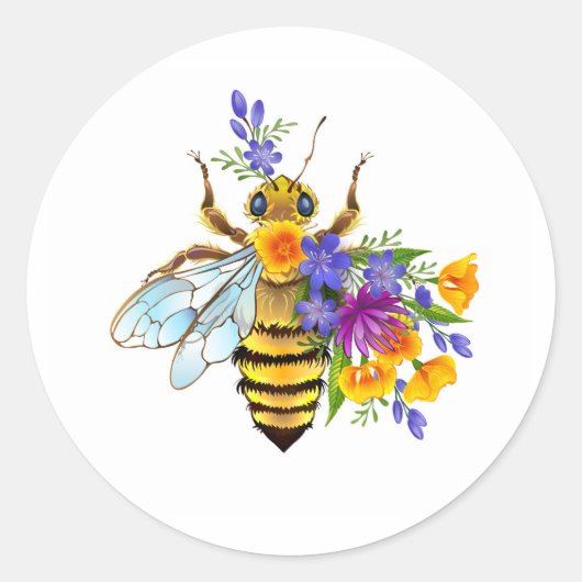 Flower bee with wild plants ラウンドシール (正面)