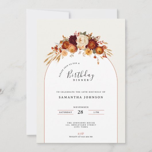 Flower Birthday Dinner Party Invitation 招待状 (正面)