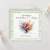 Flower Bouquet Happy Mother's Day green background カード (正面/裏面インサイチュ)