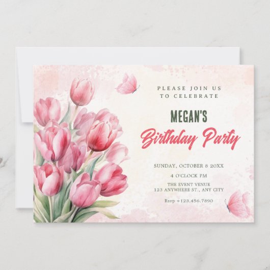 Flower bouquet tulips birthday 招待状 (正面)